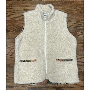 Orvis Sherpa Fleece Full Zip Outdoor Vest Cream/ Ivory W/ Floral Trim Sz M